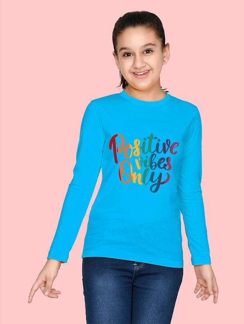 girls turquoise cotton typographic tee - 20684542 - Very Small Image - 1