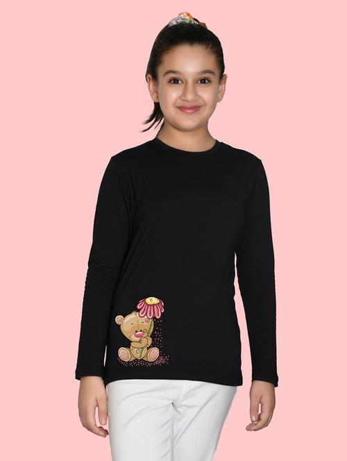 kids black placement print round neck t-shirt - 20684559 - Very Small Image - 1