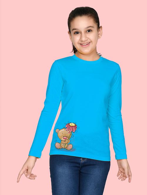 girls turquoise cotton graphic tee - 20684561 - Very Small Image - 1