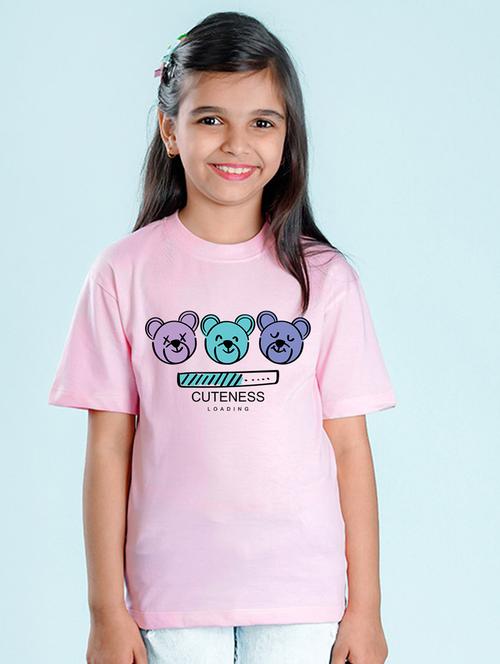 kids pink chest print round neck t-shirt - 20684582 - Very Small Image - 1