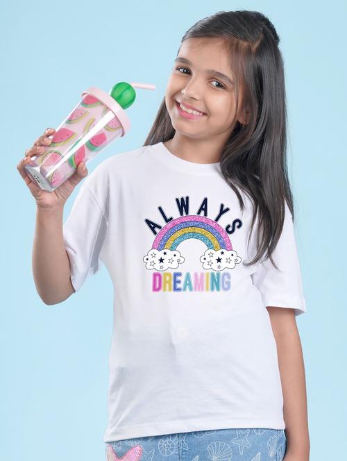 kids white chest print round neck t-shirt - 20684593 - Very Small Image - 1