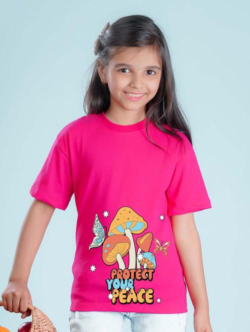 kids pink front print round neck t-shirt - 20684644 - Very Small Image - 1