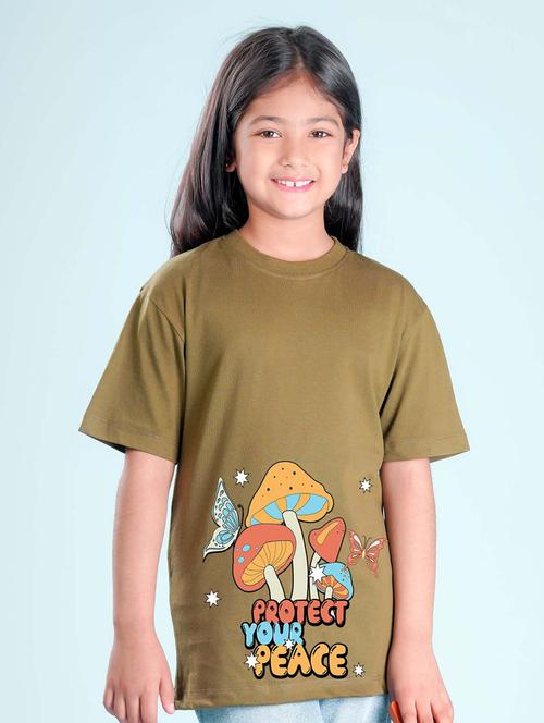 kids green front print round neck t-shirt - 20684646 - Very Small Image - 1