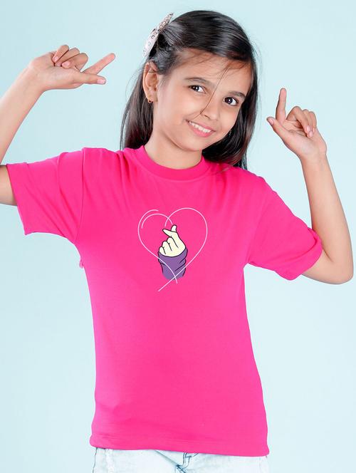 kids pink chest print round neck t-shirt - 20684661 - Very Small Image - 1