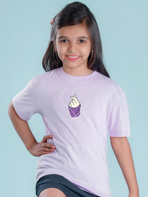 kids purple chest print round neck t-shirt - 20684662 - Very Small Image - 1