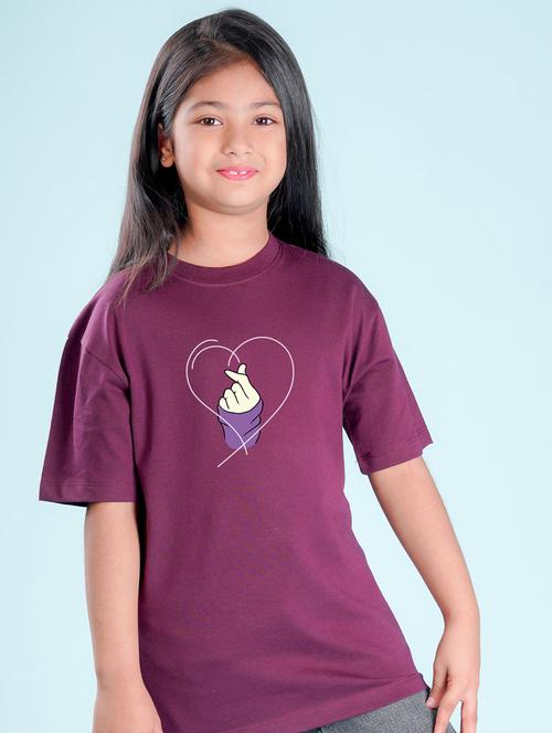 kids purple chest print round neck t-shirt - 20684663 - Very Small Image - 1
