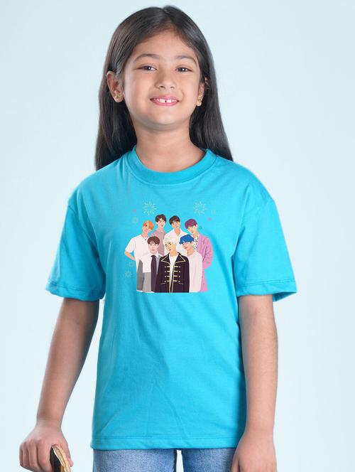 kids blue chest print round neck t-shirt - 20684670 - Very Small Image - 1