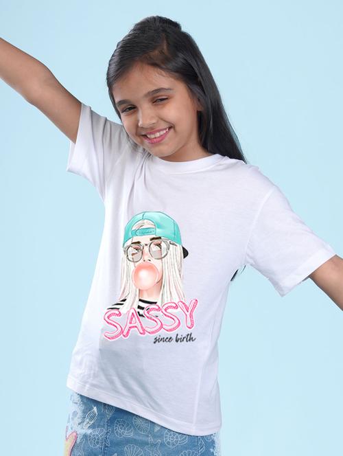 kids white front print round neck t-shirt - 20684723 - Very Small Image - 1