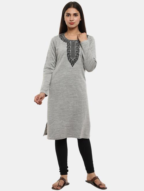 grey self design woolen kurta - 20685980 - Very Small Image - 1