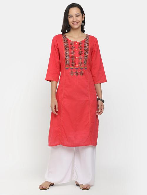 red three quarter sleeve straight kurta - 20685986 - Very Small Image - 1