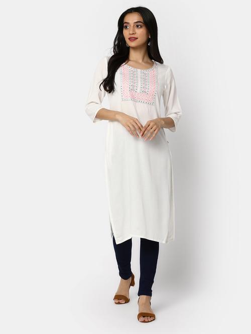 white three quarter sleeve straight kurta - 20685999 - Very Small Image - 1