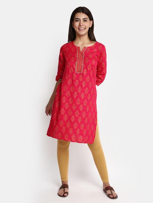 fuchsia rayon straight kurta - 20686034 - Very Small Image - 1