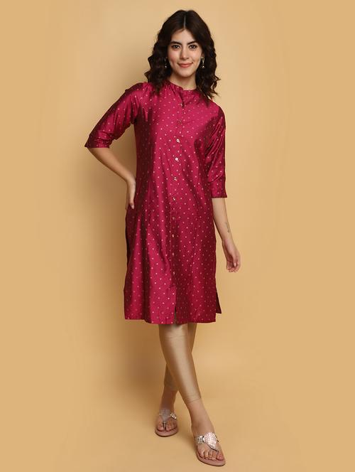 magenta three quarter sleeve straight kurta - 20686071 - Very Small Image - 1