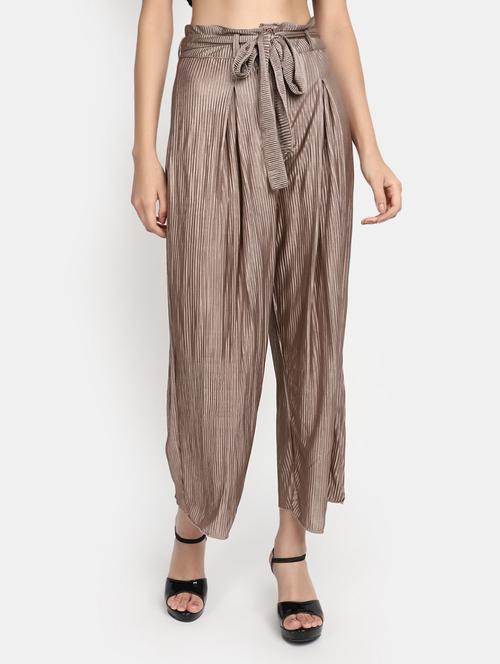 women brown self design detailed wide leg trouser - 20686116 - Very Small Image - 1