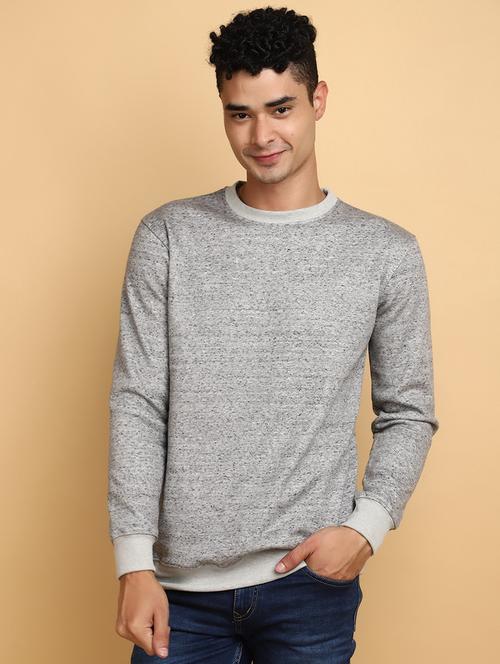 grey melange cotton plain sweatshirt - 20686716 - Very Small Image - 1