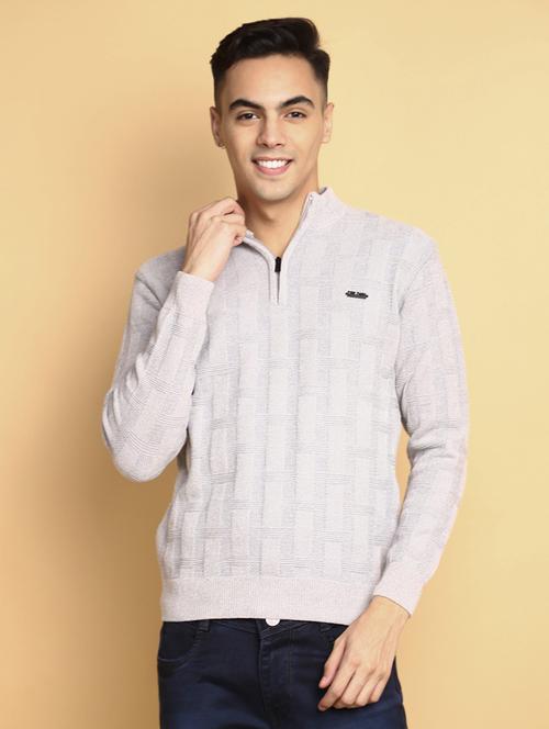 grey self design zip detailed pullover - 20686856 - Very Small Image - 1