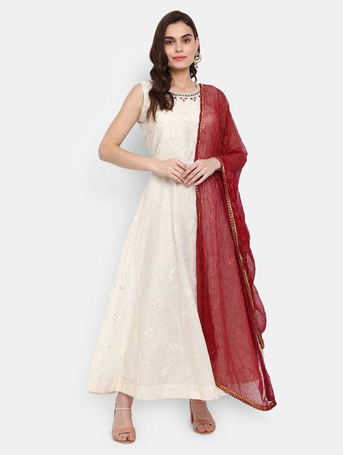 off white embroidered kurta dupatta set - 20687367 - Very Small Image - 1