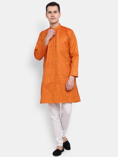 orange self design detailed kurta & pajama set - 20687469 - Very Small Image - 1