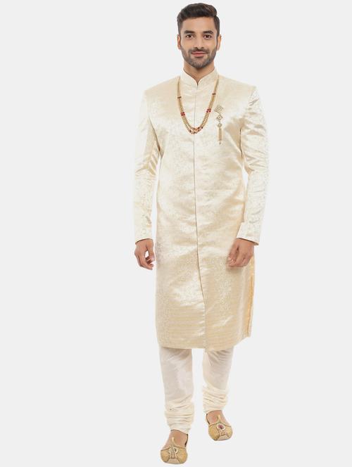 cream self design sherwani set - 20687474 - Very Small Image - 1
