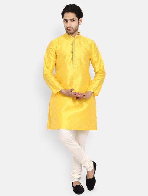 yellow self design detailed kurta & pajama set - 20687478 - Very Small Image - 1