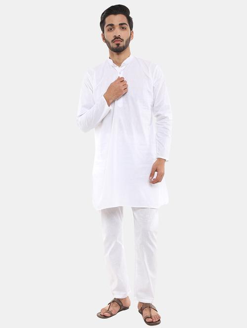 solid white kurta & pajama set - 20687495 - Very Small Image - 1