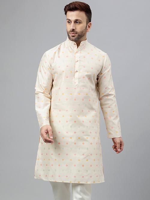 cream printed detailed long kurta - 20696964 - Very Small Image - 1