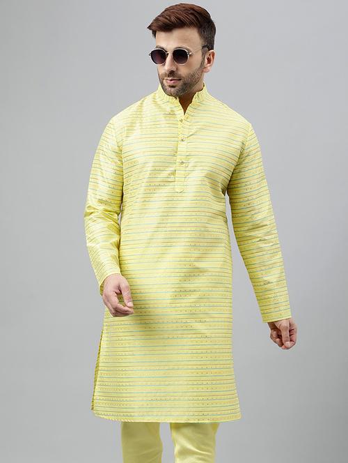 yellow self design detailed long kurta - 20696965 - Very Small Image - 1