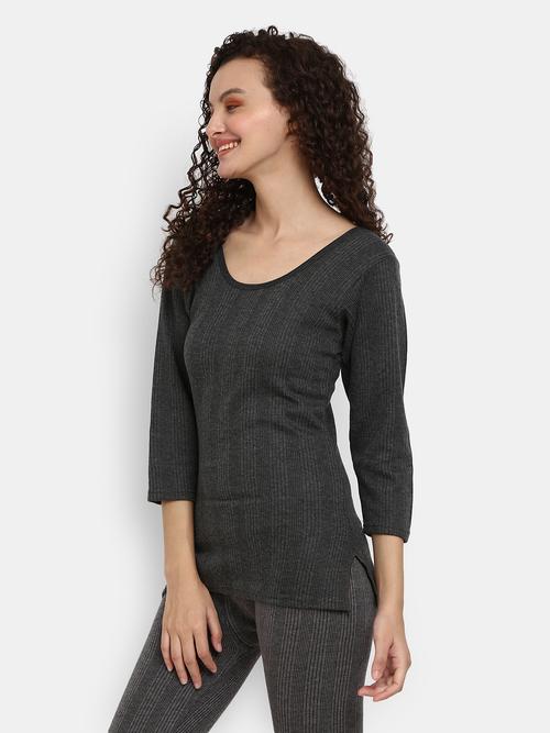charcoal melange poly cotton thermals & inner wear - 20699614 - Very Small Image - 1