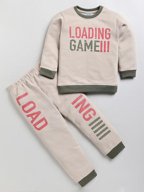 kids beige typographic printed sweatshirt & pyjama set - 20703430 - Very Small Image - 1