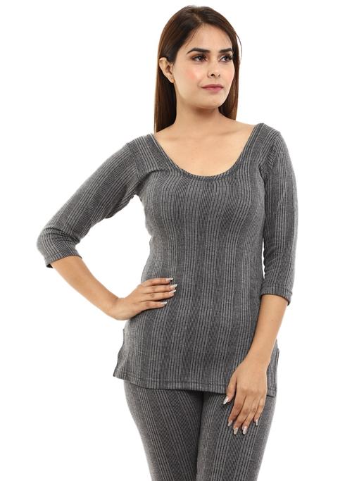 charcoal melange poly cotton thermals & inner wear - 20704969 - Very Small Image - 1