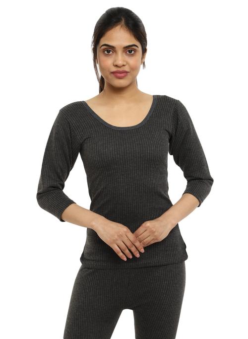 charcoal melange poly cotton thermals & inner wear - 20705028 - Very Small Image - 1