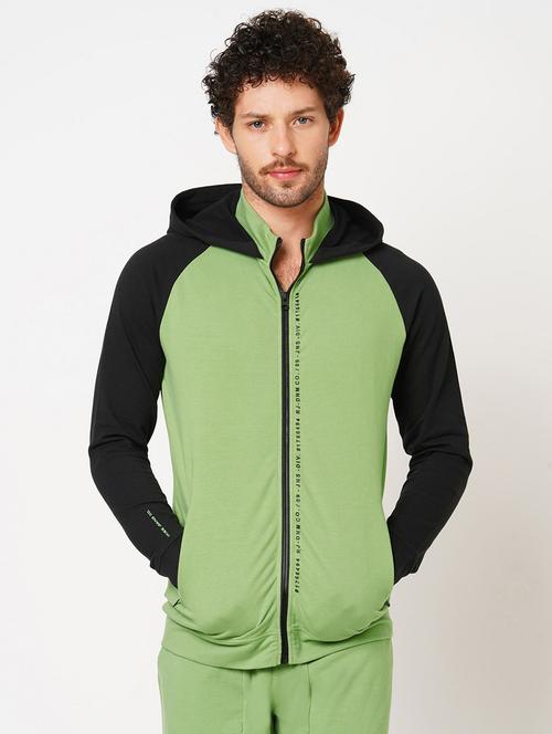 green colourblock detailed hooded casual jacket - 20706941 - Very Small Image - 1