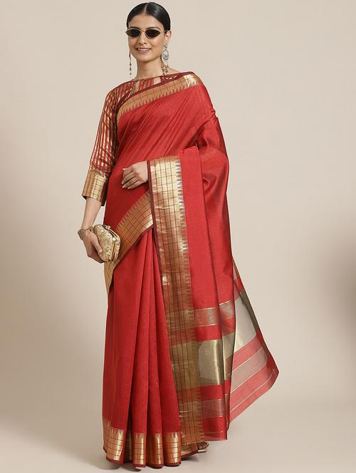 red solid with bordered saree - 20706968 - Very Small Image - 1