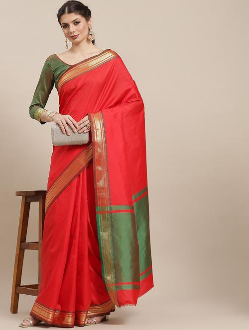 women red solid bordered saree - 20706969 - Very Small Image - 1