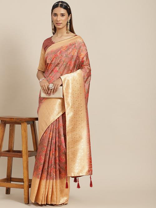 women mauve floral printed saree with blouse - 20706984 - Very Small Image - 1