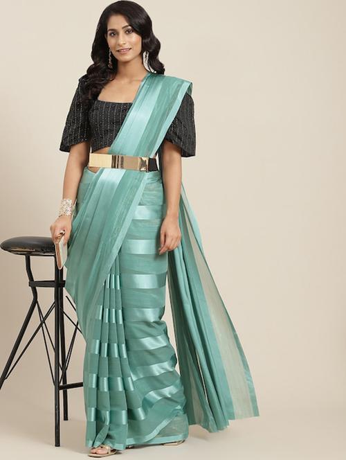 women light blue stripes printed saree with blouse - 20706991 - Very Small Image - 1
