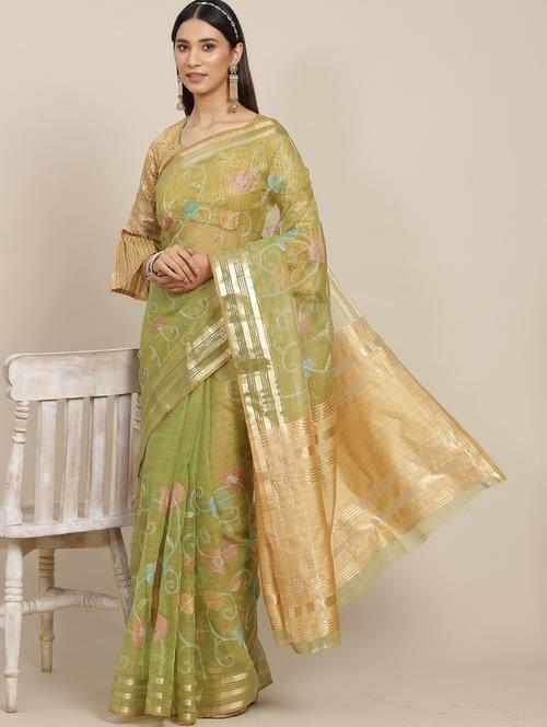 women green embroidered saree with blouse - 20707014 - Very Small Image - 1