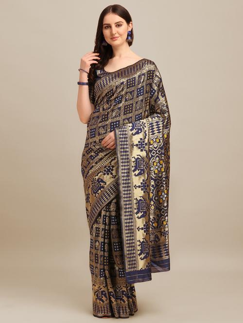 women blue self design banarasi saree with blouse - 20707036 - Very Small Image - 1