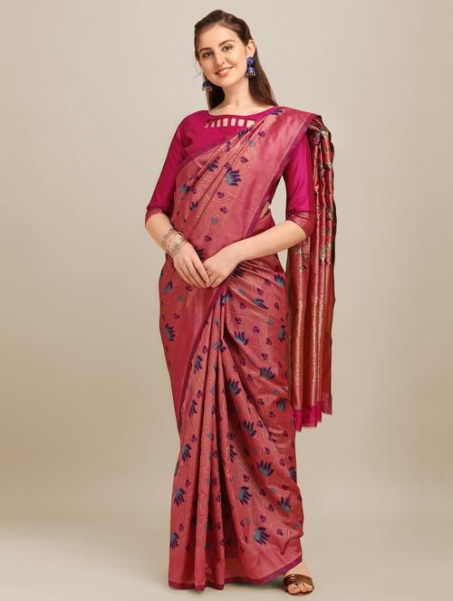 pink self design banarasi saree with blouse - 20707038 - Very Small Image - 1
