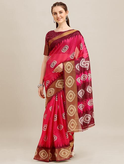women pink printed saree with blouse - 20707044 - Very Small Image - 1