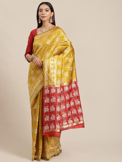 yellow self design banarasi saree with blouse - 20707048 - Very Small Image - 1