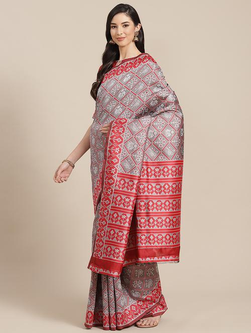 grey self design banarasi saree with blouse - 20707049 - Very Small Image - 1