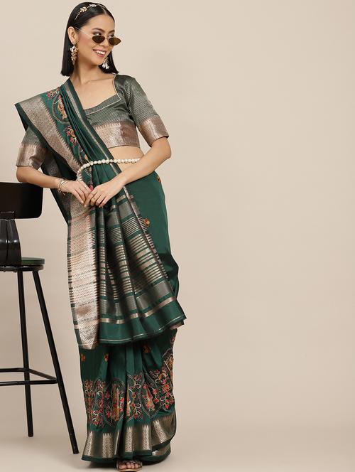 women green embroidered saree with blouse - 20707072 - Very Small Image - 1