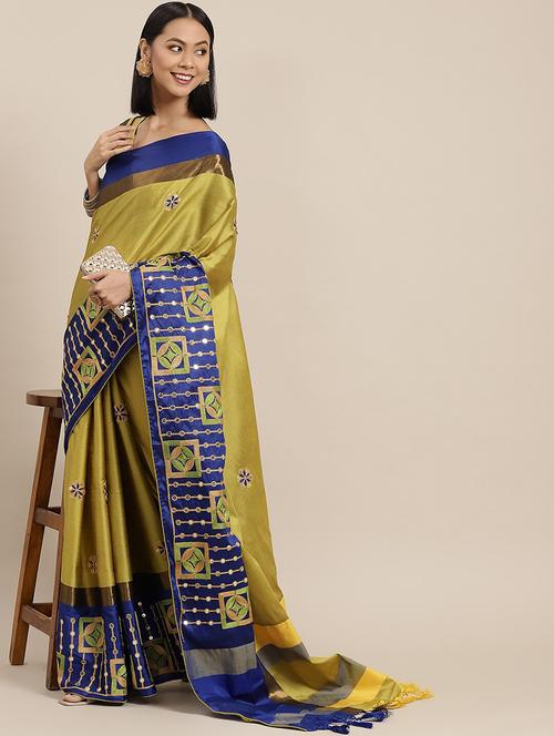 khaki embroidered saree with blouse - 20707081 - Very Small Image - 1