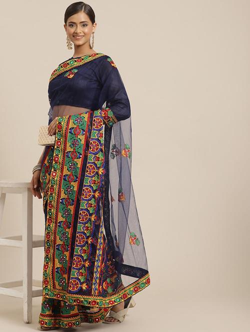women blue embroidered saree with blouse - 20707083 - Very Small Image - 1