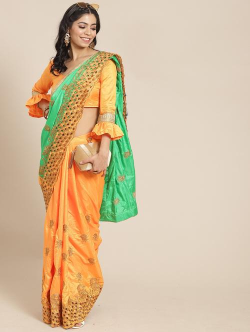 women mustard embroidered half and half saree with blouse - 20707093 - Very Small Image - 1