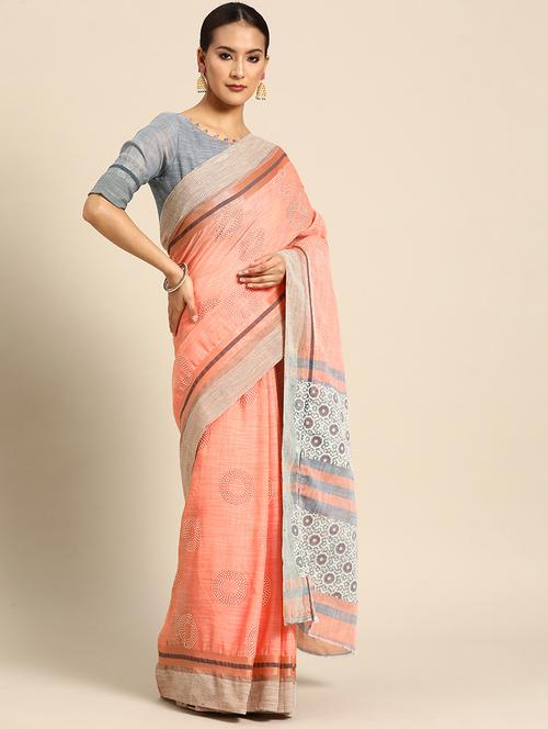 peach printed saree - 20707097 - Very Small Image - 1