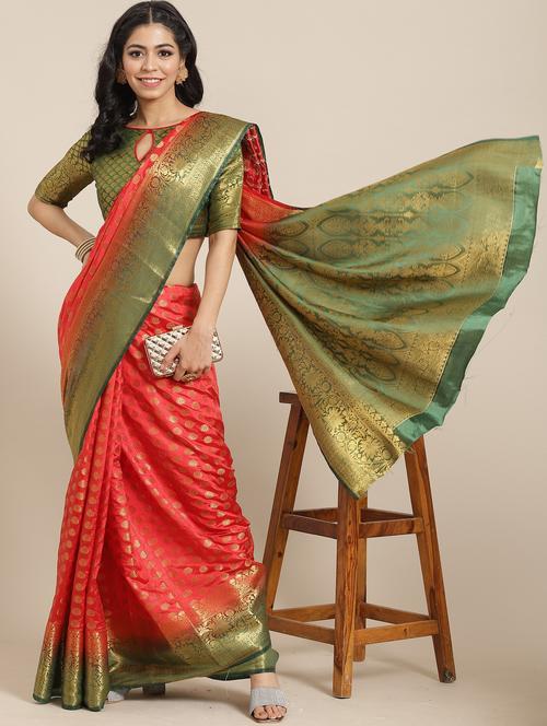 red self design banarasi saree - 20707105 - Very Small Image - 1