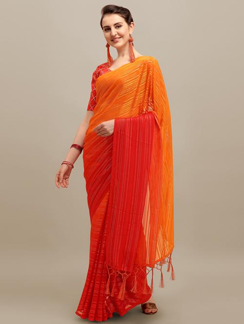 orange striped saree with blouse - 20707113 - Very Small Image - 1
