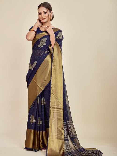 women blue foil print chiffon saree with blouse - 20707142 - Very Small Image - 1